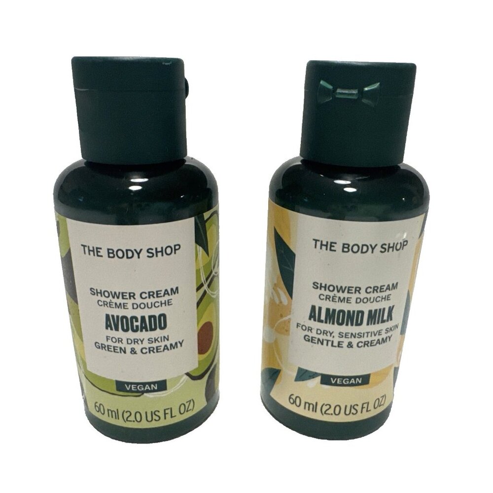 THE BODY SHOP Vegan Shower Cream Set of 2 Travel Size Almond Milk & Avocado